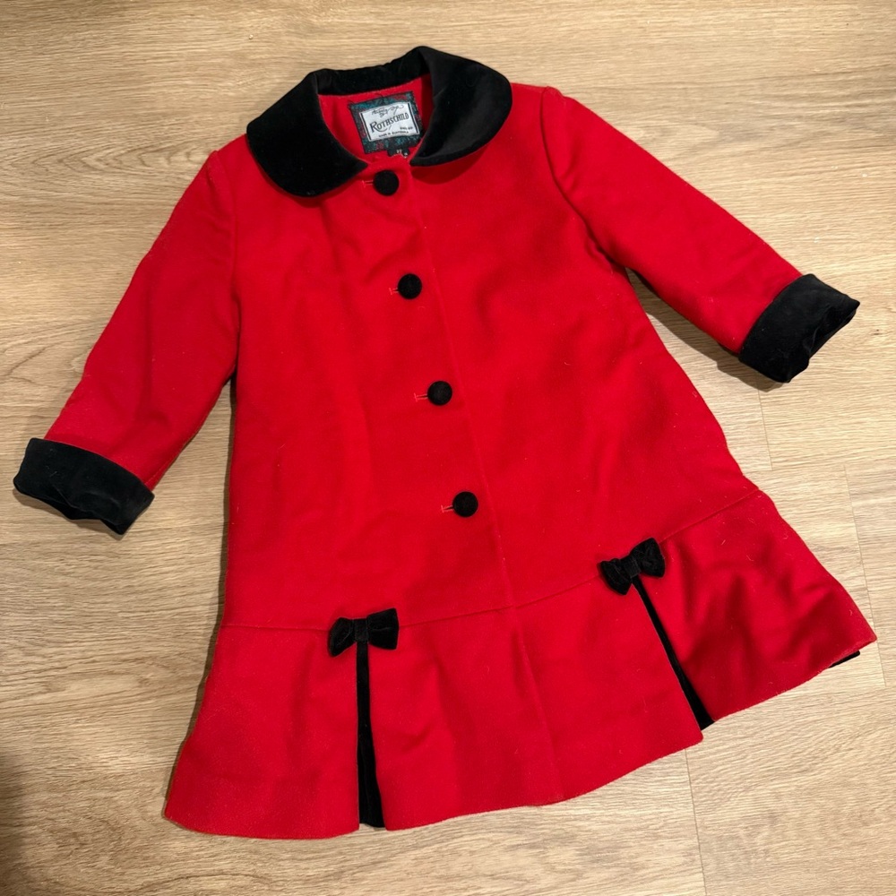 Rothschild Vibrant Red Pea Coat with Elegant Black Accents